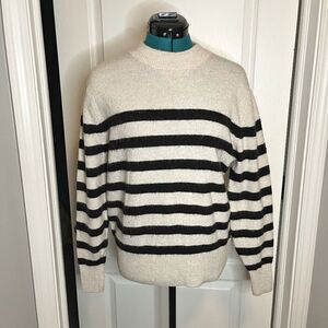 H&M Wool Blend Mock Neck Nautical Stripe Long Sleeve Lightweight Sweater